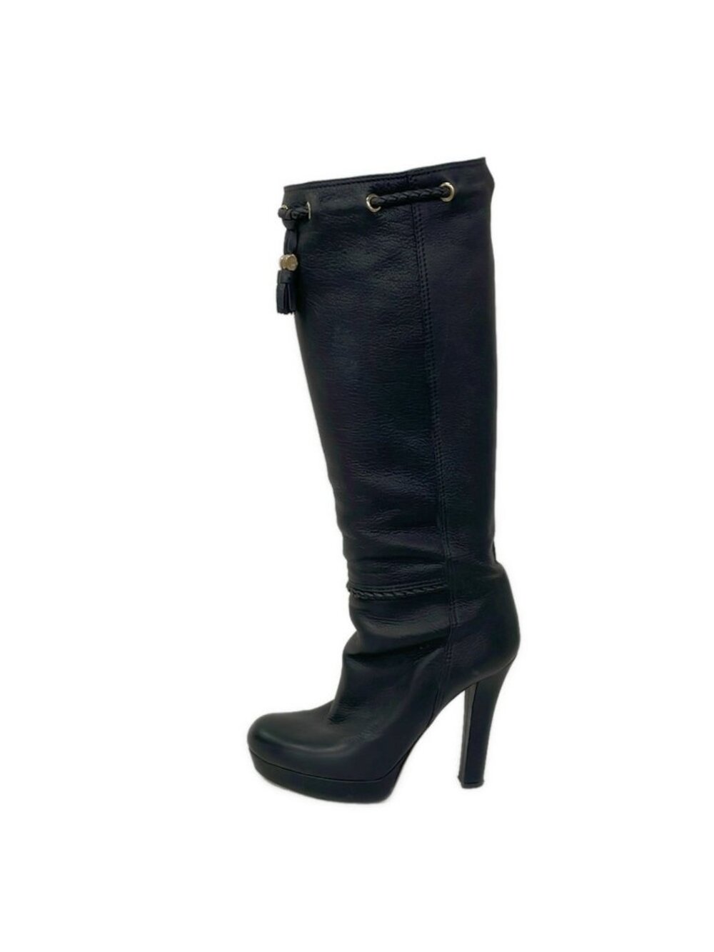 Gucci Long Boots 37.5 Black Tassel Leather